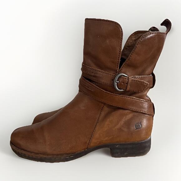 Born Women's 11 M Leandra Distressed Leather Boots Heeled Side Zip Moto Boho - Picture 5 of 9